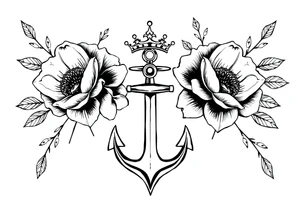 detailed beautiful gothic boho flowers with gorgeous crown and anchor tattoo idea