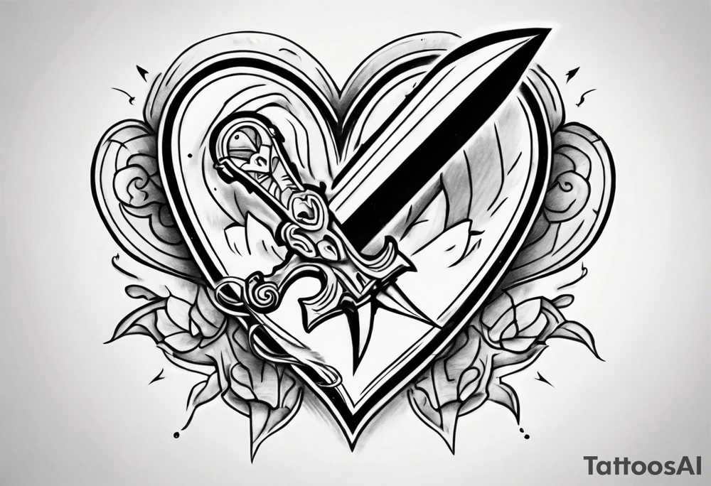 One sketch of a dagger entering the heart tattoo idea