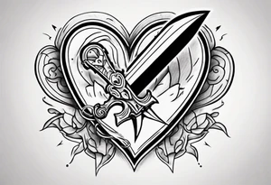 One sketch of a dagger entering the heart tattoo idea