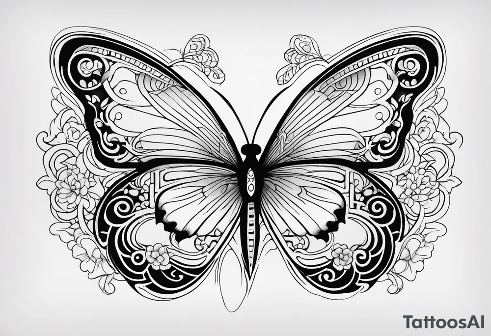 Create a Fine Line tattoo made out of three letter M’s and very pretty maybe a butterfly tattoo idea