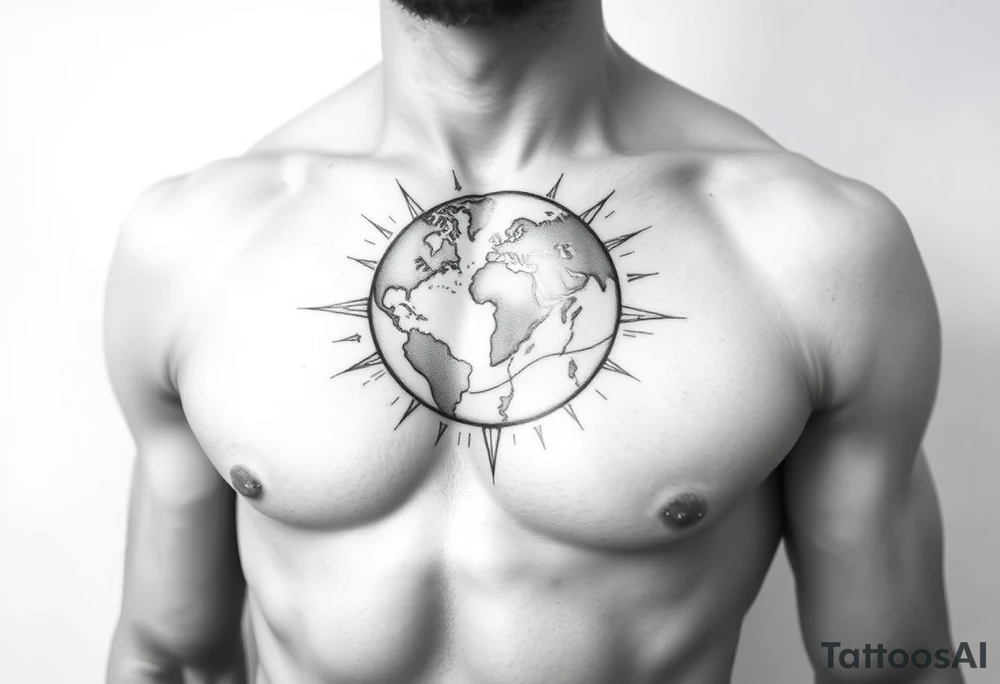 Un torso poderoso que sostiene una esfera cósmica agrietada, representando el peso del mundo.

Puede ir en el centro del pectoral o cruzarlo diagonalmente.

Fondo: constelaciones o el Olimpo en ruinas. tattoo idea
