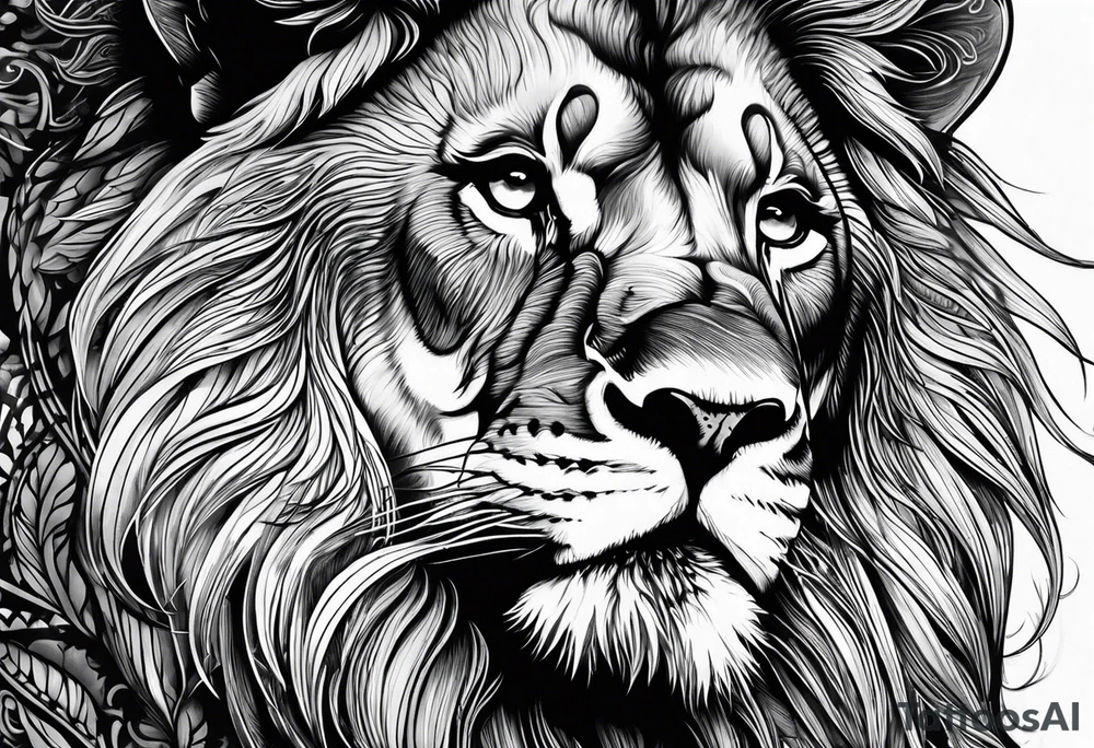 powerful majestic lion, close-up tattoo idea