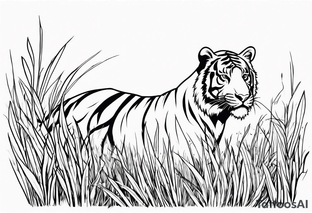 hungry tiger hiding in the grass tattoo idea