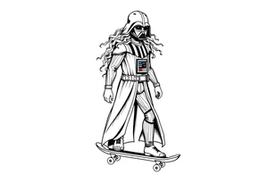 Skateboarding TALL Darth Vader with long kinky curly hair
WORDS in star wars font "Darth Carter"
12/29/88-01/06/24 tattoo idea