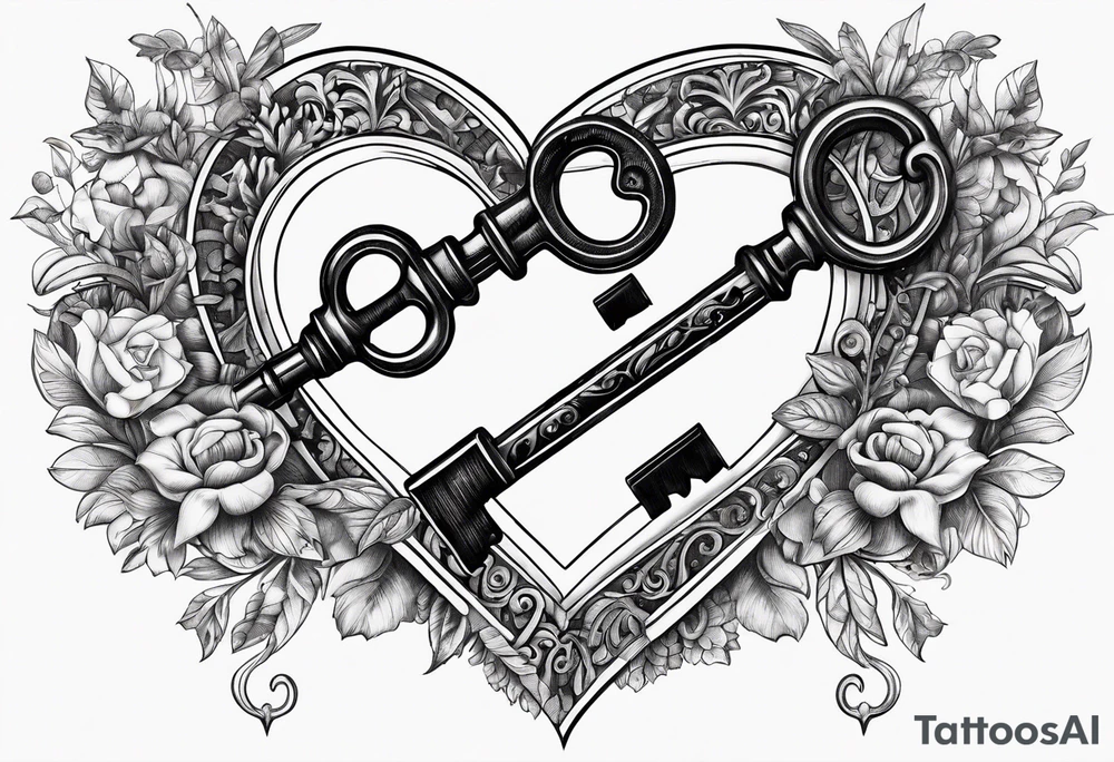 Antique keys heart shaped tattoo idea