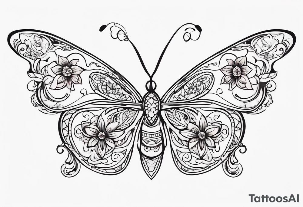 small ornate floral and butterfly sternum tattoo tattoo idea