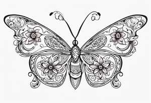 small ornate floral and butterfly sternum tattoo tattoo idea
