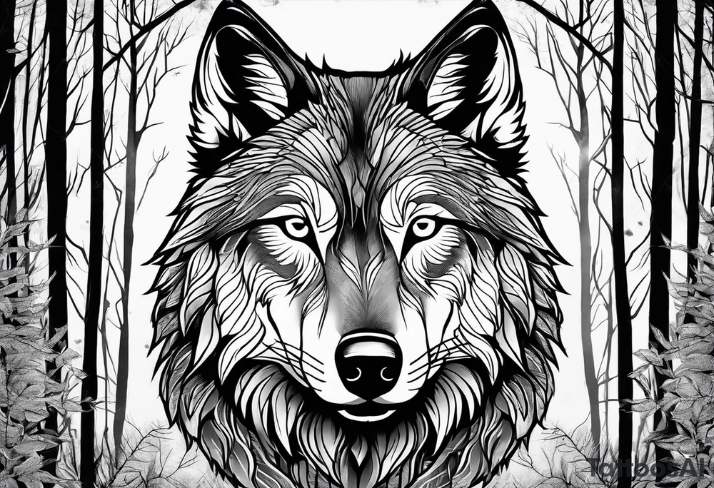 Male and female wolf surrounded by woods tattoo idea