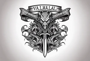 Valhalla sword dragon head axe tattoo idea