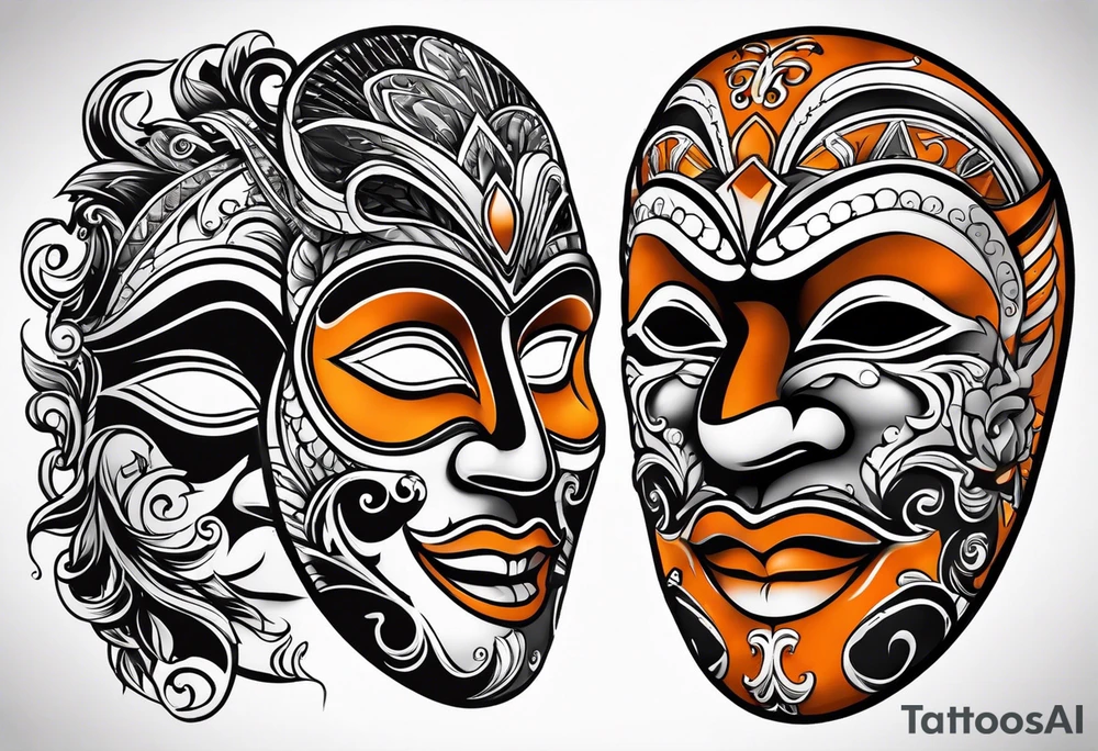Laughing mask that is orange and black simple tattoo idea