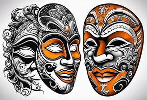 Laughing mask that is orange and black  simple tattoo idea