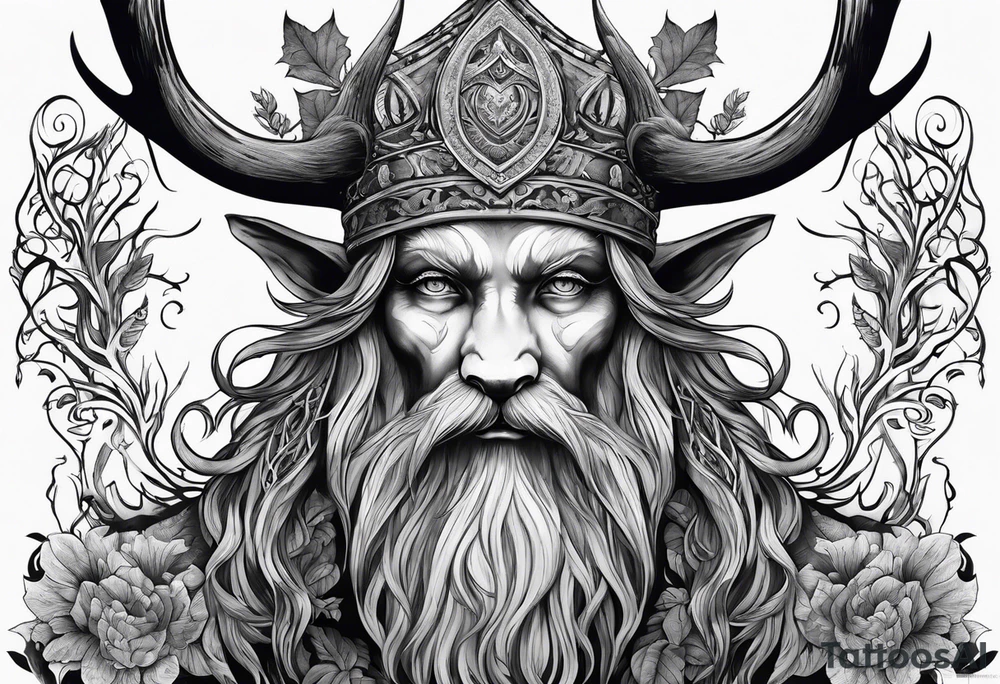 Leshy with Russian pattern tattoo idea