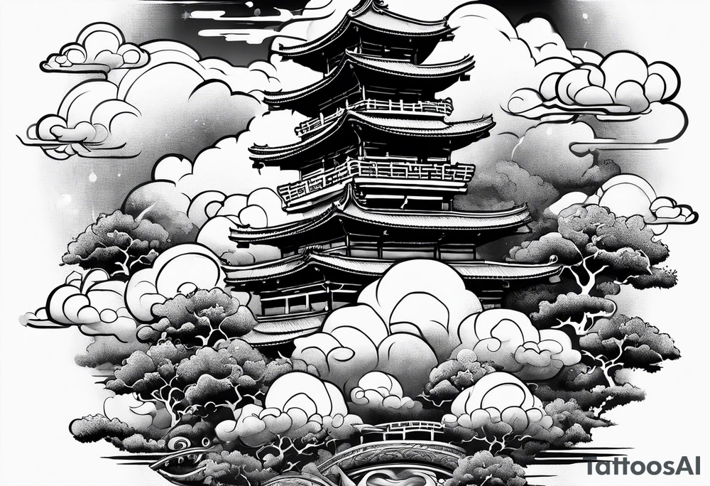 only clouds in japanese tattoo style, no buildings, no landscape tattoo idea