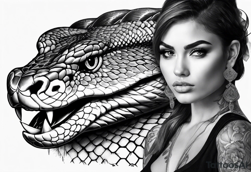 Big snake on girl head tattoo idea