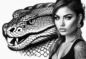 Big snake on girl head tattoo idea