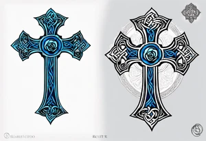 Celtic cross impaled by a blue rose tattoo idea