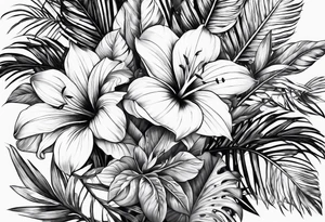 Tropical flower leaves tattoo idea