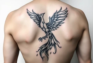 magnificent phoenix rising from golden flames with trailing embers tattoo idea