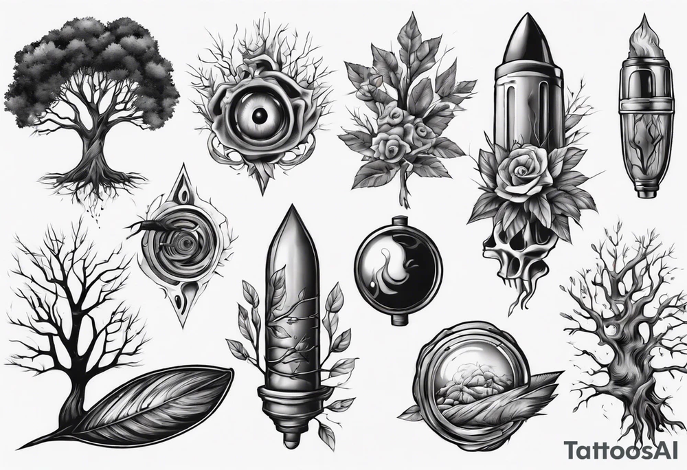 Bullet with tree brunches tattoo idea