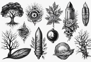 Bullet with tree brunches tattoo idea