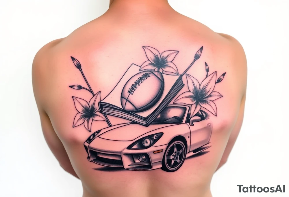 Heather, book, football, lillies, pink, car tattoo idea