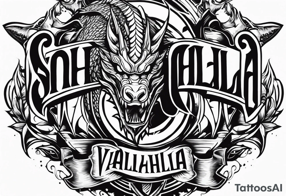 Valhalla sword dragon head axe tattoo idea