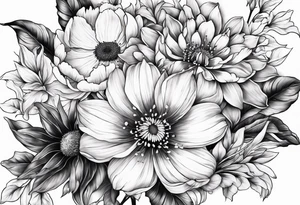 cherry blossom, peony, sunflower, tulip, lily tattoo idea