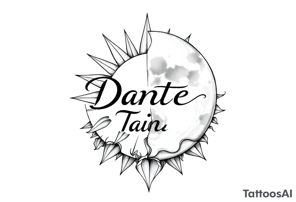 The name "Dante" in the sun and the name "Taiga" in the moon tattoo idea