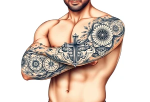 wellness and healthy symbols, cross and longevity tattoo idea