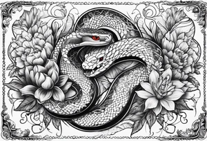 Knife, snake, wildflowers, flames tattoo idea