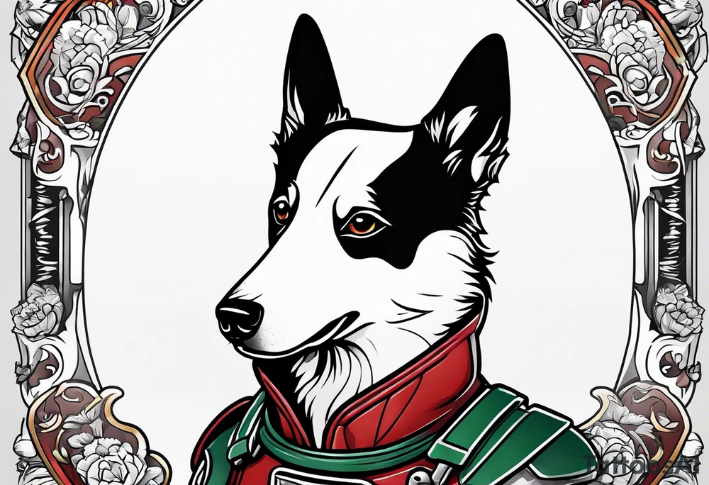 American Eskimo dog, dressed like boba fett tattoo idea