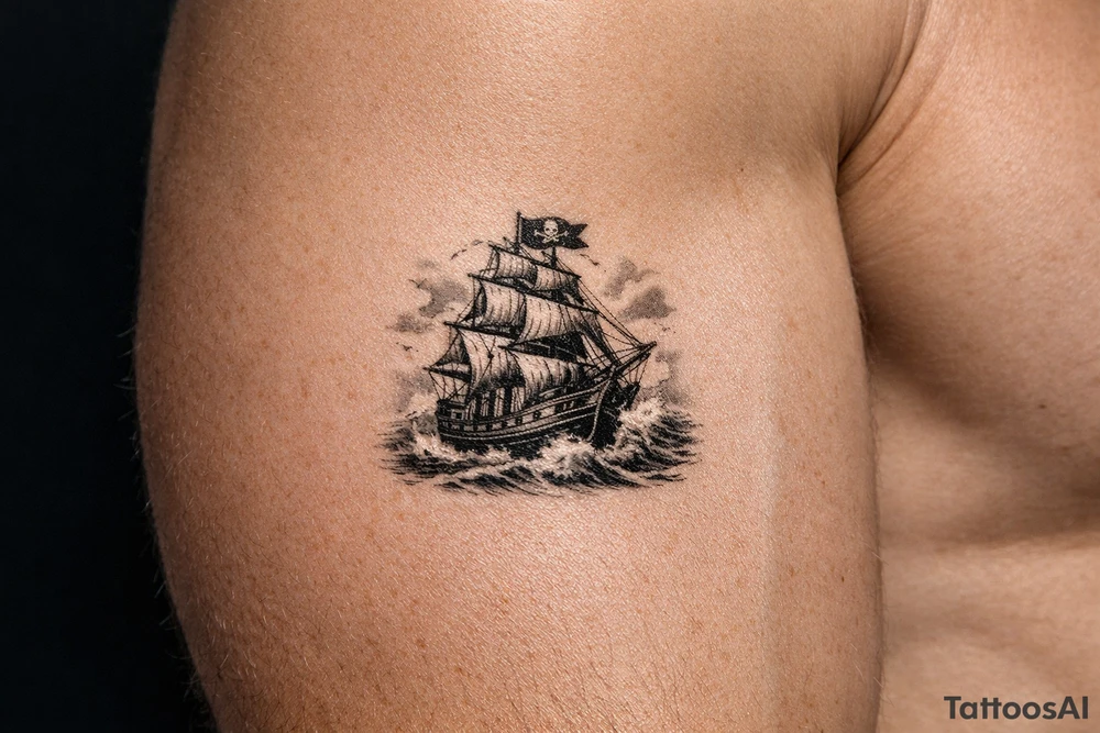 a pirate ship on stormy sea. tattoo idea