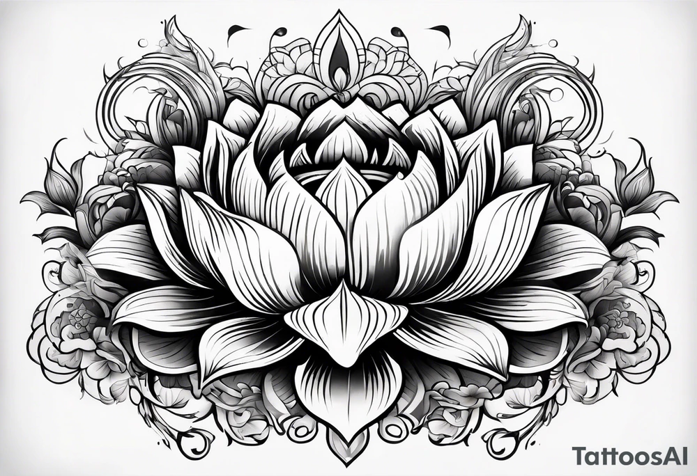 one tattoo that combines lotus flower, phoenix and helix tattoo idea