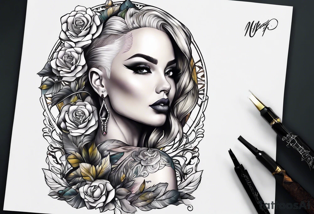 Bald woman tattoo idea