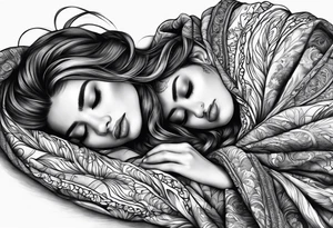 girl sleeping in blanket tattoo idea