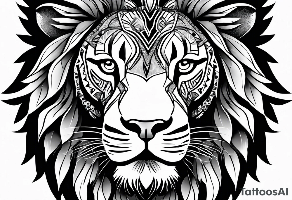 Africa continent shape with a detailed roaring lion face filling the inside tattoo idea