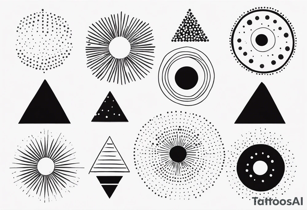 simple sunshine made of black dots with triangles and circles tattoo idea simple sunshine made of black dots with triangles and circles tattoo idea