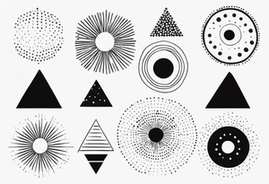 simple sunshine made of black dots with triangles and circles tattoo idea