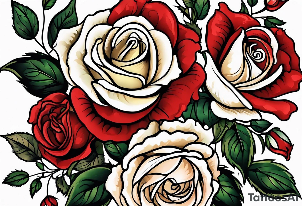 old school roses, highly detailed tattoo idea