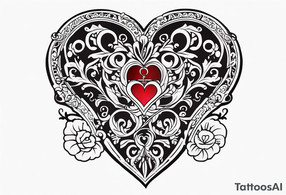 heart shaped antique skeleton key tattoo idea