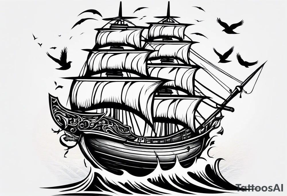 feather wrapping up ark with birds tattoo idea