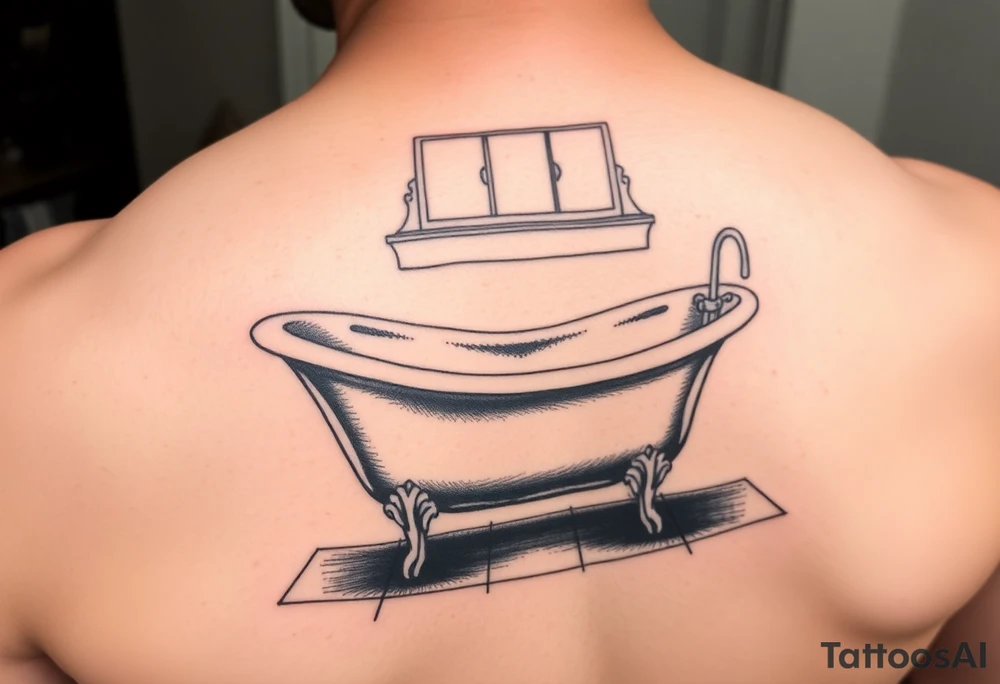 clawfoot bathtub with window above it that has light shining from the window down onto the tile floor tattoo idea