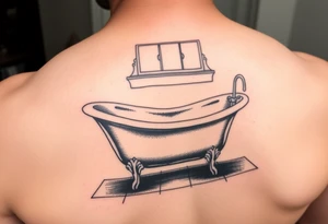 clawfoot bathtub with window above it that has light shining from the window down onto the tile floor tattoo idea