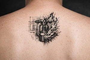 Fire sprinkler design plan fading into Fire and Water tattoo idea