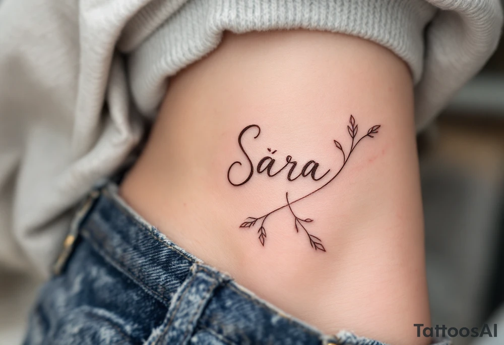 A heart shaded in rose gold with Sára in a handwritten-style font inside. tattoo idea