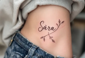 A heart shaded in rose gold with Sára in a handwritten-style font inside. tattoo idea