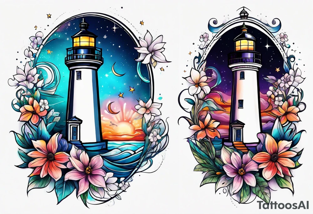 Flowers 
Galaxy
Ocean
Stars 
Lighthouse tattoo idea