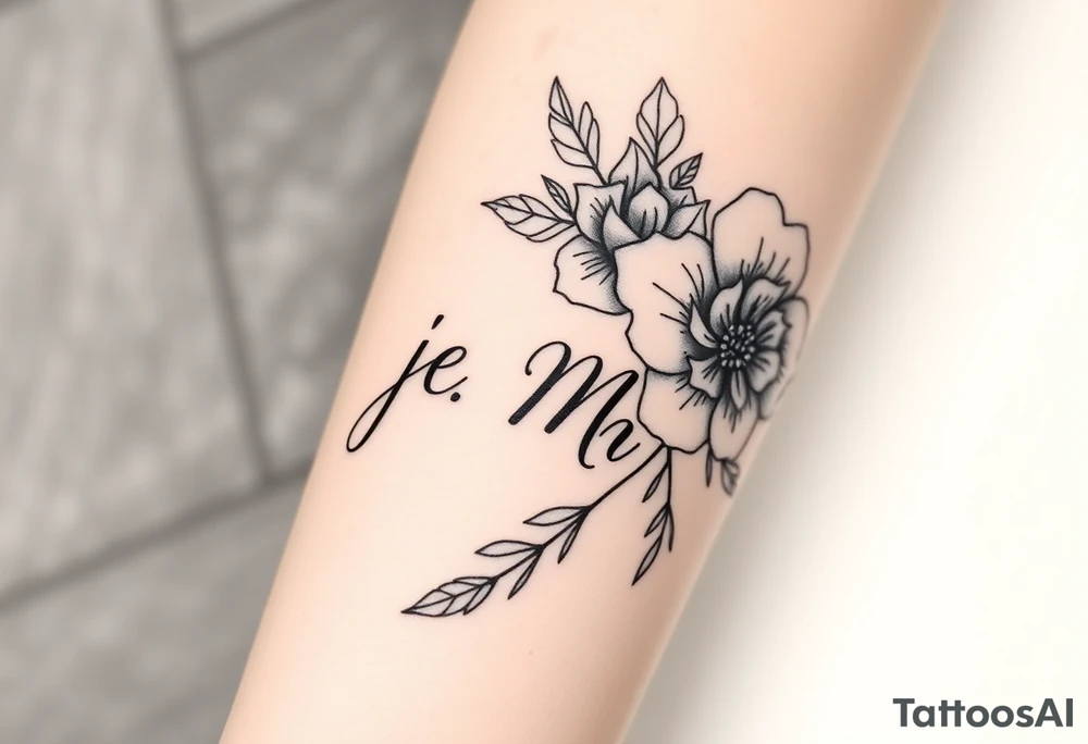flowers with the initials j e m m tattoo idea