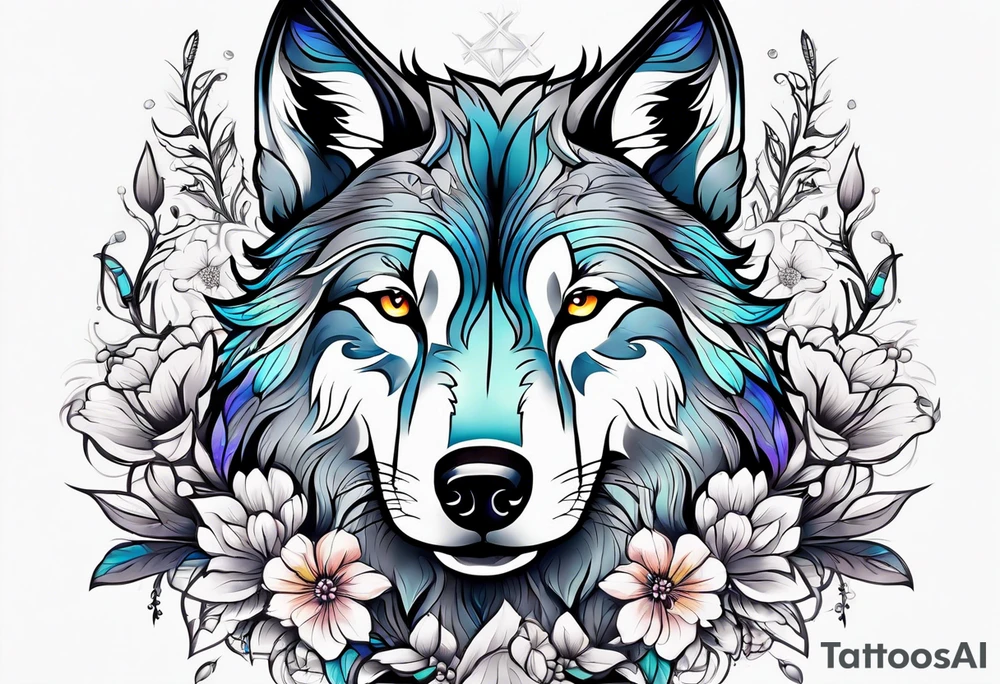Wolf, flower, cross tattoo idea
