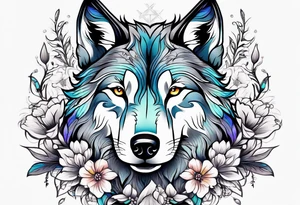 Wolf, flower, cross tattoo idea